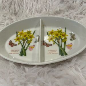 PORTMEIRION ~ Botanic Garden ~ 11" OVAL DIVIDED VEGETABLE BOWL ~ “Narcissus”